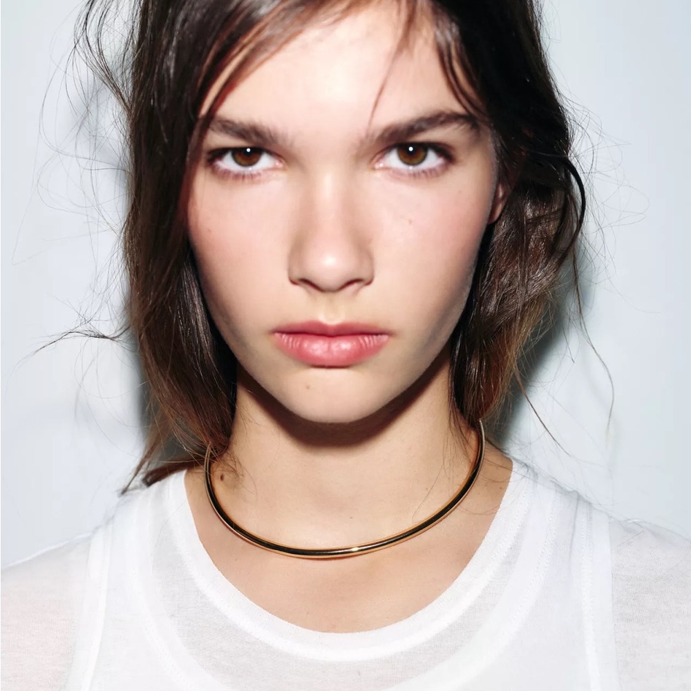 Contemporary Gold Plated Omega Choker Necklace